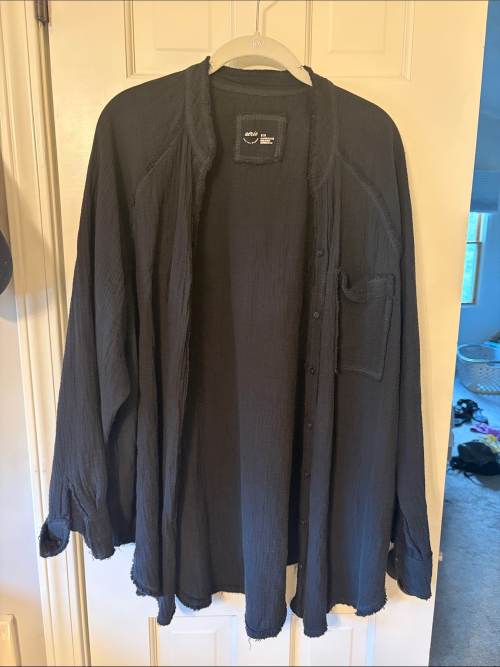 Aerie Black Lightweight Swim Coverup Button-Front size M